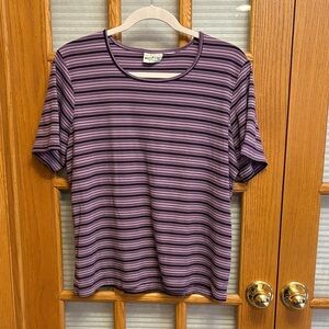 EUC White Stag Purple Striped Short Sleeve Top